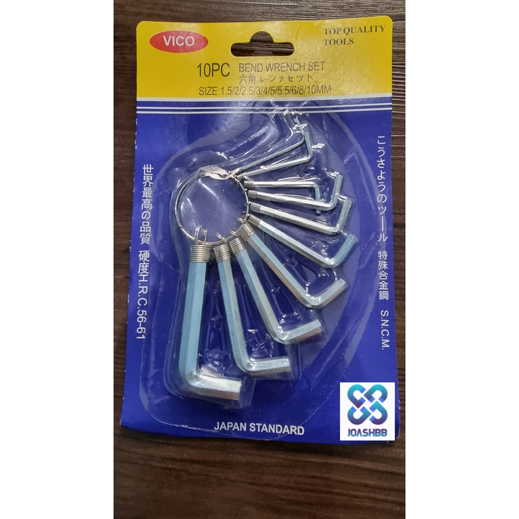 Kunci L Putih / Set Hex Key Ring 10 In 1 Nikel / Tools Wrench