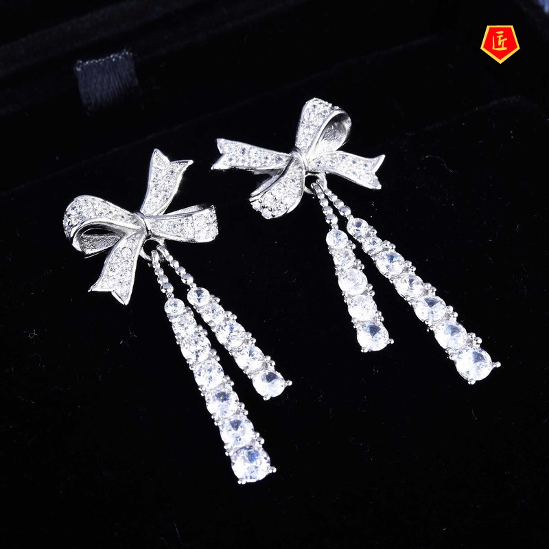 [Ready Stock]Fairy Butterfly Full Rhinestone Tassel Earrings Niche Design