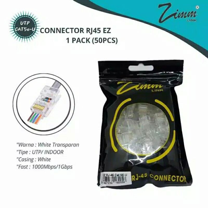 Konektor RJ45 Cat5E zimmlink crimp Anti Gagal Eceran