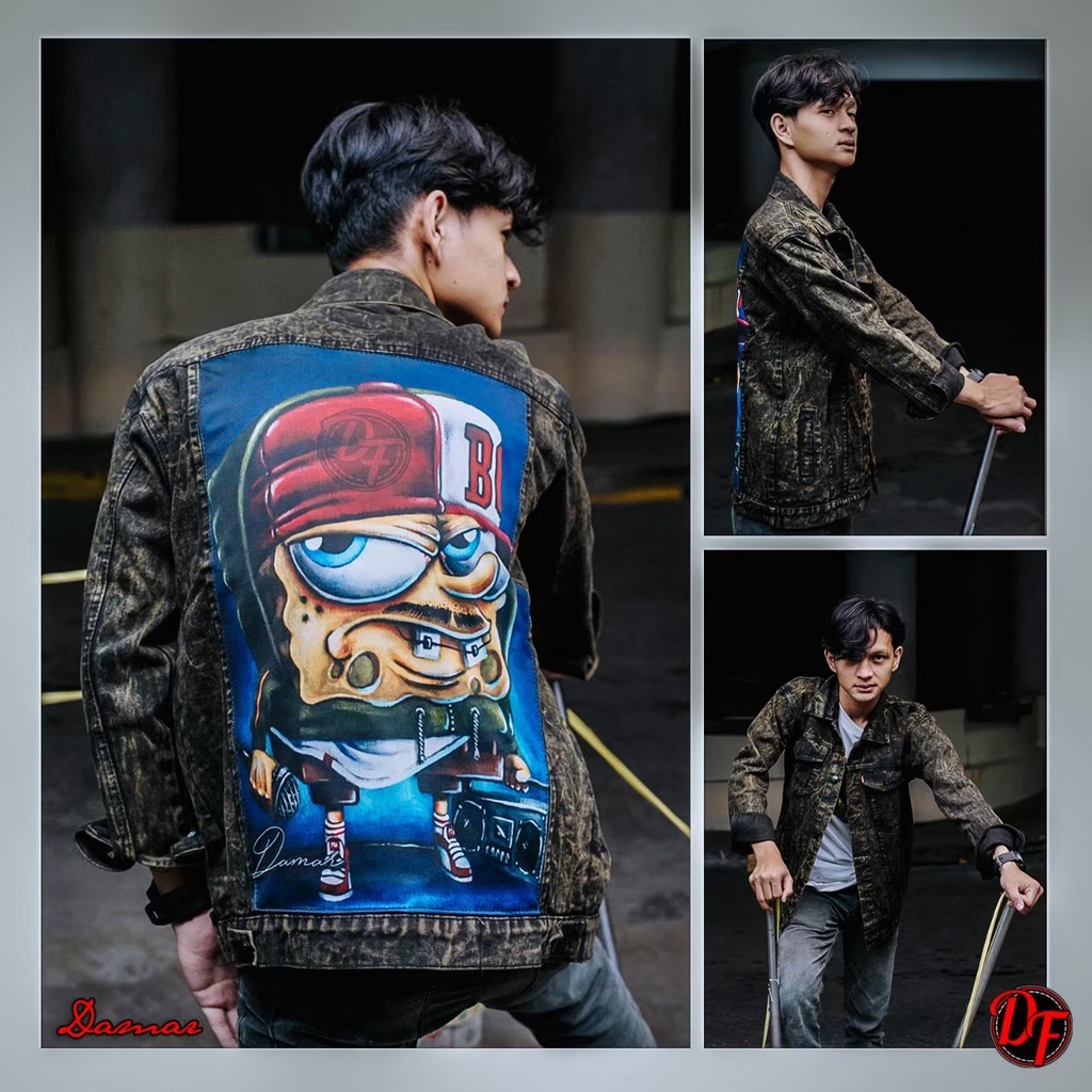 JAKET JEANS PRINTING GAMBAR ANIMASI-JAKET DENIM REMAJA GAUL KEKINIAN UKURAN L XL TERMURAH BISA BAYAR DI TEMPAT