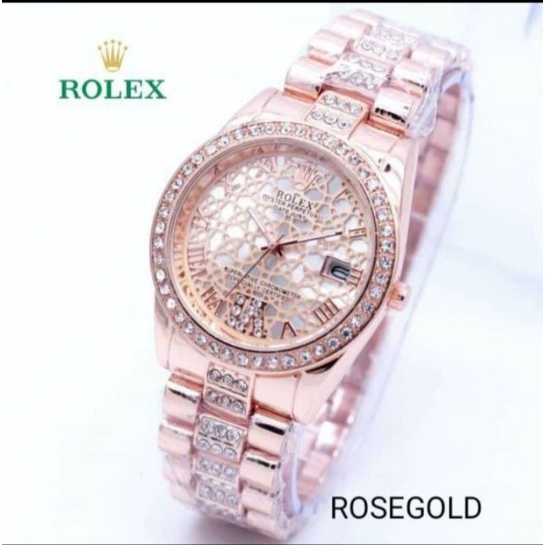 (Terima Cod)Jam Tangan Wanita Rolex Stell Mata&quot; Dimond Strap Stell/Rantai(Dikirim Jakarta)