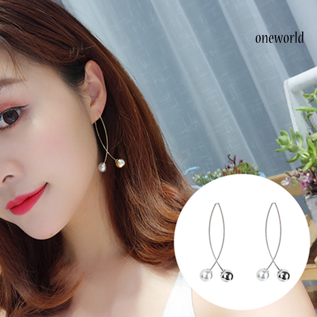 OW@ Elegant Women Imitation Pearl Line Hook Drop Pierced Dangle Earrings Jewelry