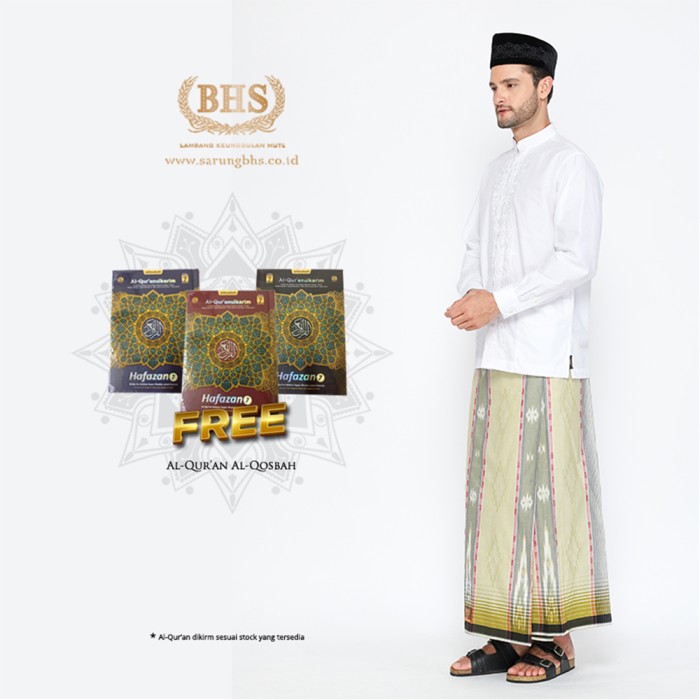 Sarung BHS Royal Gold Motif Crepe Timbul Ikat Warna Hijau