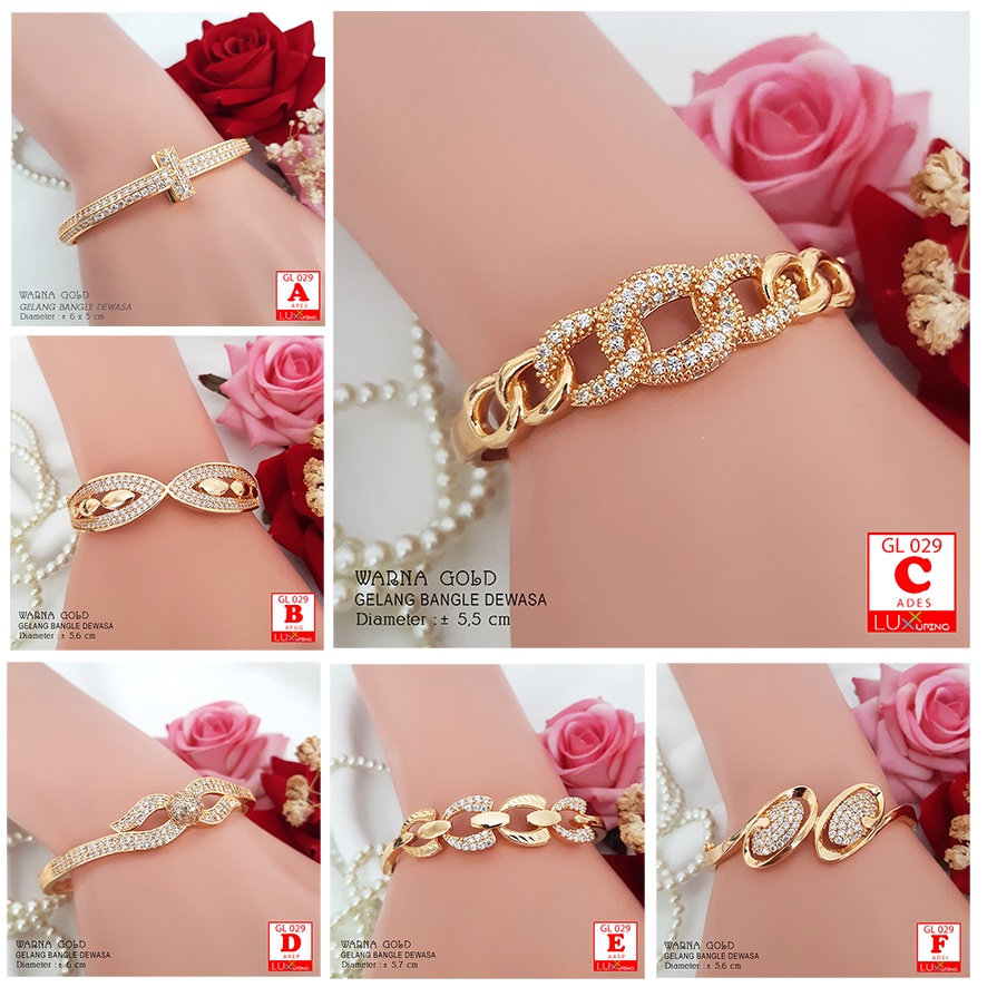 GL 029 Gelang Bangle Dewasa Terbaru Mewah Full Permata Zirkon Perhiasan Lapis Emas Luxx Xuping