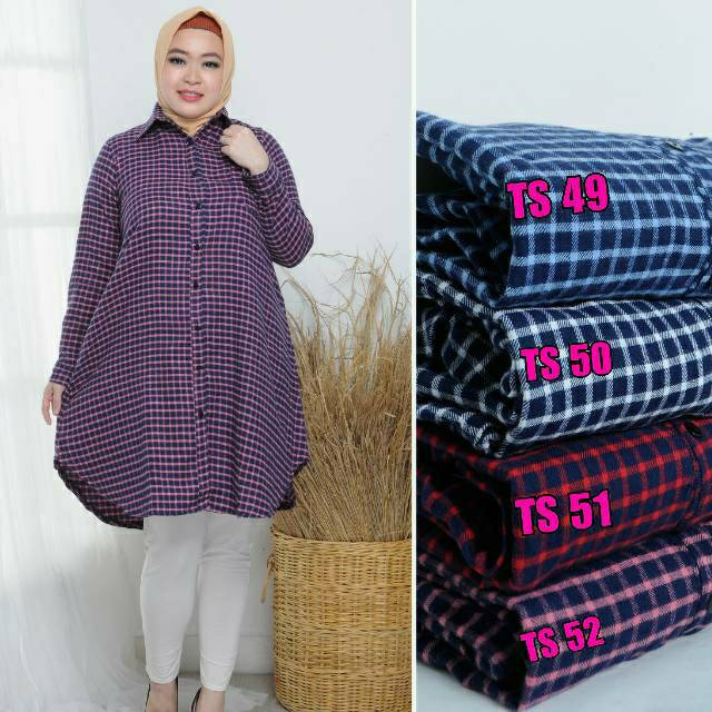 Tunik flanel/tunik/tunik kotak/hem tunik/tunik murah/kemeja tunik/hem kotak/tunik standart/tunik L