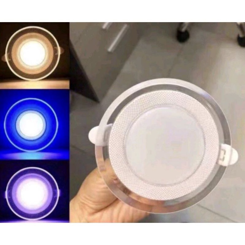 Lampu Downlight Plafon 6 Watt 3 Warna Sinar Kuning / Warm White Biru Ungu Pinggir List Bening-IBZ