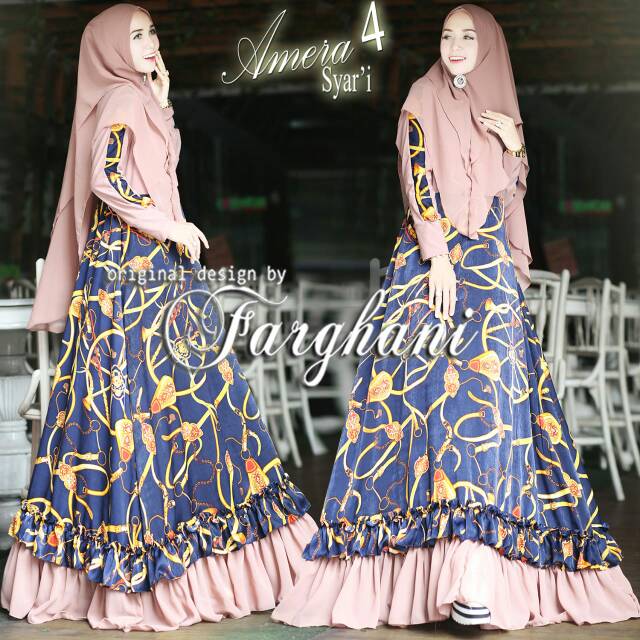 Gamis Syari Motif Sateen Silk Amera 4 Ori Branded by Farghani READY