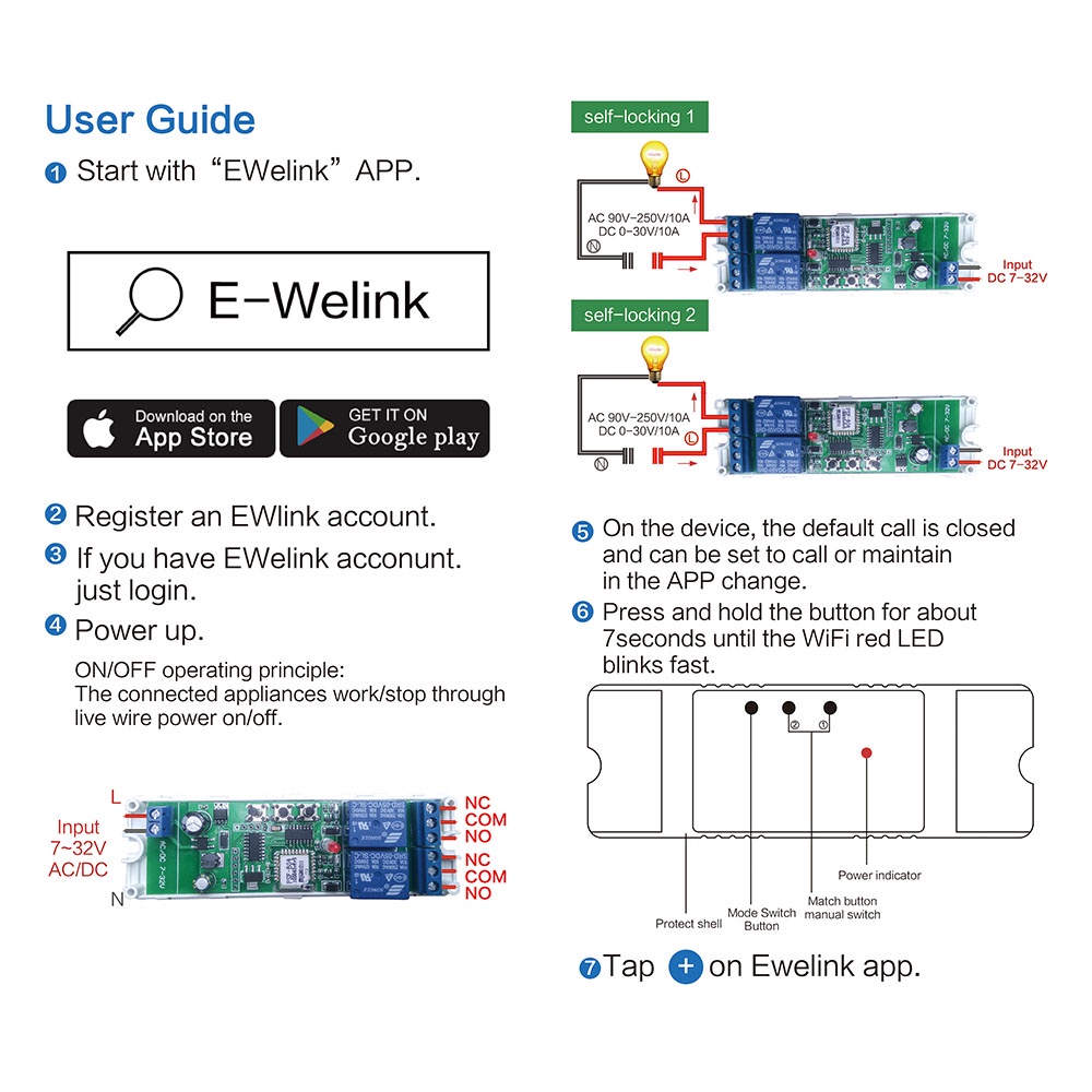 Ewelink Modul Relay Remot Kontrol Wifi 2 Channel Dc 7-32v