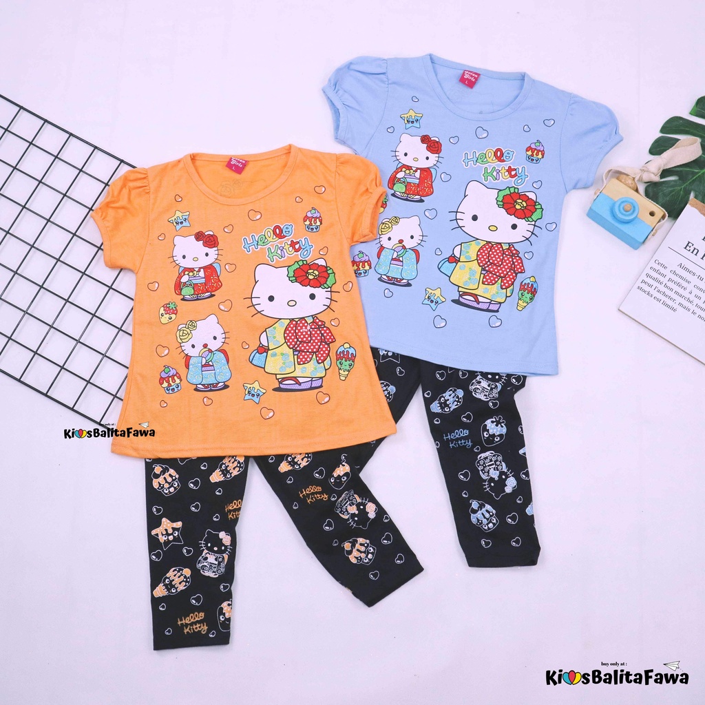 Setelan Hello Katty uk 3-4 Tahun / Baju Anak Karakter Legging Perempuan Murah Celana Panjang Import