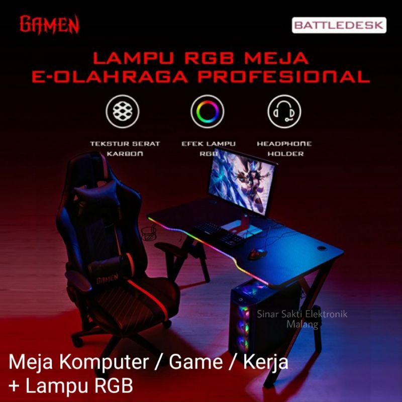 Gaming Desk Table RGB Meja Komputer Game Kerja Carbon Battledesk warna Hitam