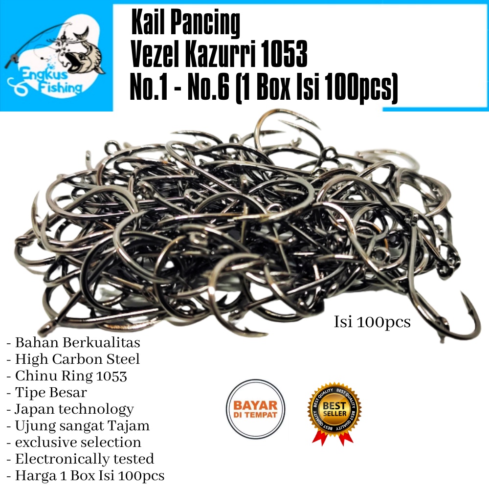 Kail Pancing Vezel Kazurri Chinu Ring 1053 / 1054 Isi 100pcs/Box (No.1-15) High Carbon Steel - Engkus Fishing