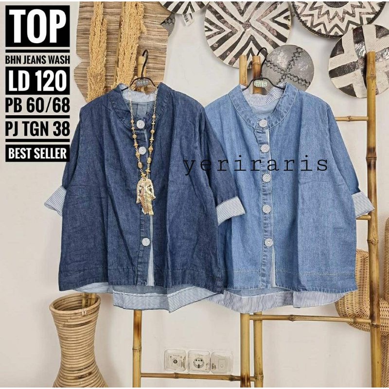 atasan jeans jumbo - atasan jumbo xxl - atasan crop jumbo - atasan polos - atasn jeans - kemeja jumb