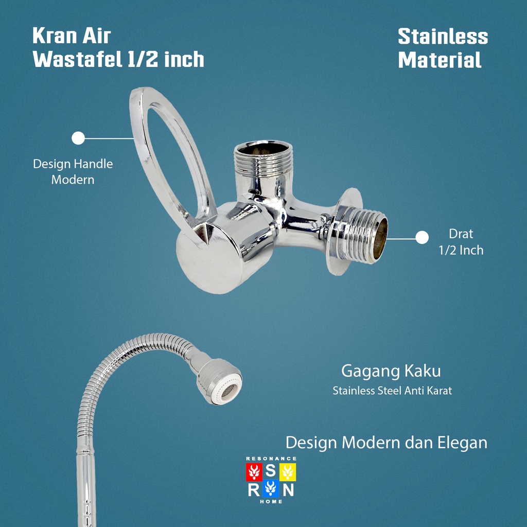 Kran Angsa Flexibel Kepala Pendek / Keran Cuci Dapur Stainless Resonance Home