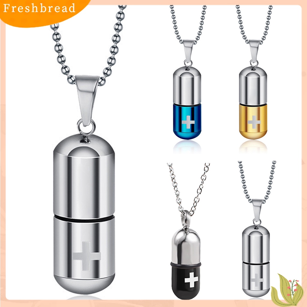 Terlaris Pill Case Pendant Unisex Necklace Cross Engraved Titanium Steel Perfume Holder Pendant Chain Necklace Charm Gift