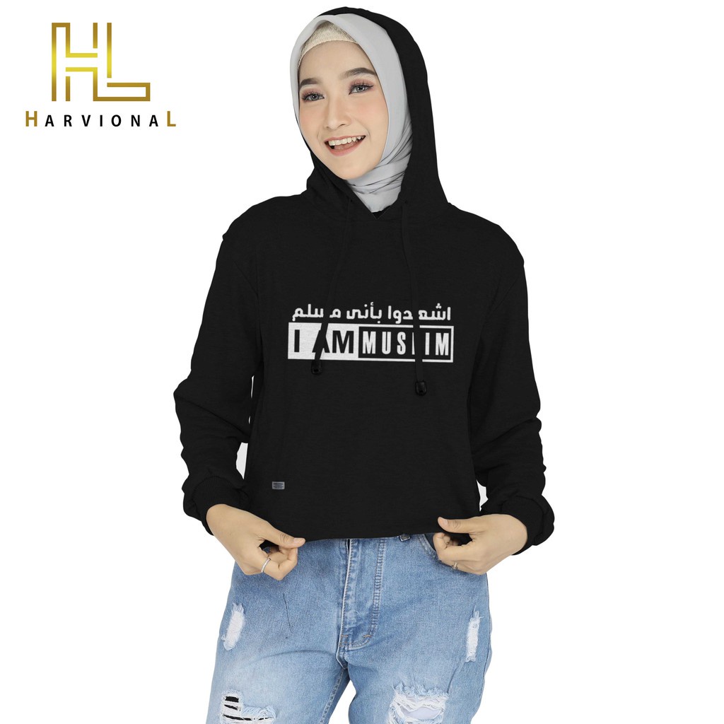 SWEATER CROP HOODIE I AM MUSLIM BAHAN POLOS TERLARIS