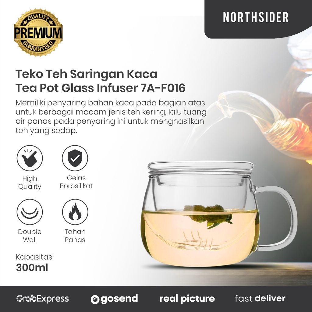 TEA POT GLASS INFUSER 300ML | TEKO TEH SARINGAN KACA - 7A-F016