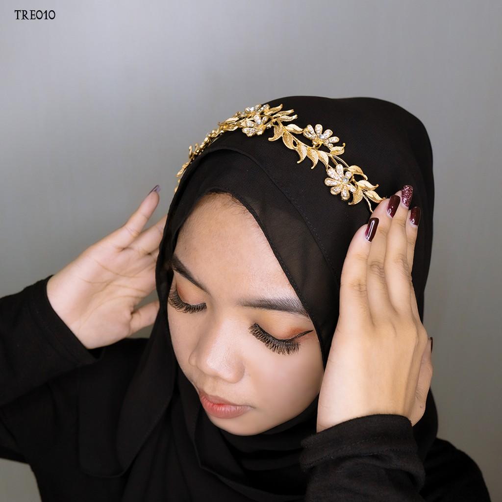 [PRODUK FAVORIT] HIJAB STYLE TIARA AKSESORIS PENGANTIN GOLD DAUN TRE010