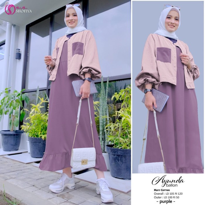 Gamis Set Jaket Lengan Ballon Ayunda Busana Muslimah Original Shofiya - Purple