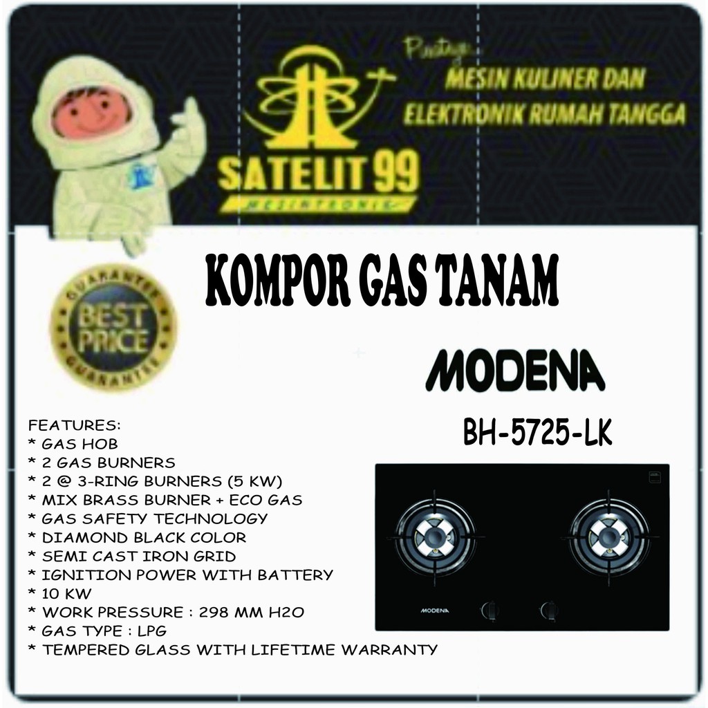 Kompor Gas Tanam 2 Tungku MODENA BH-5725-LK