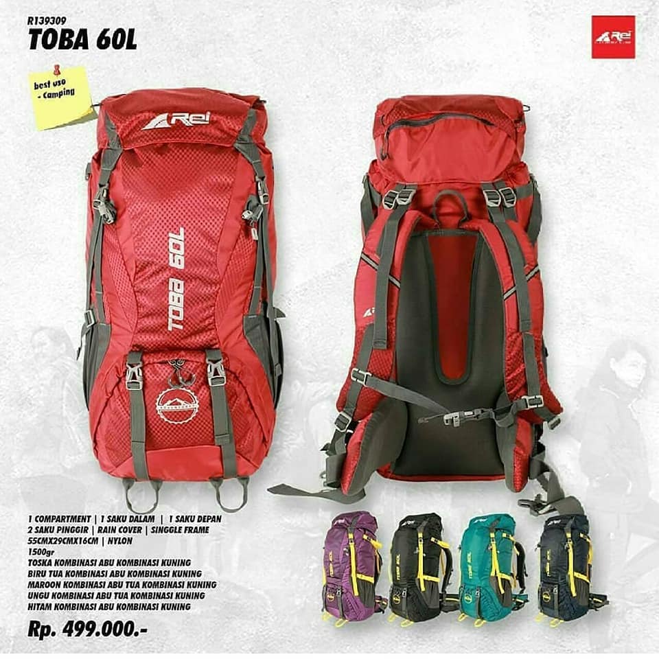 TAS CARRIER AREI TOBA 35+5L 60L 80L BONUS COVERBAG | RANSEL KERIR GUNUNG REI OUTDOOR 35+5 40 60 80 L