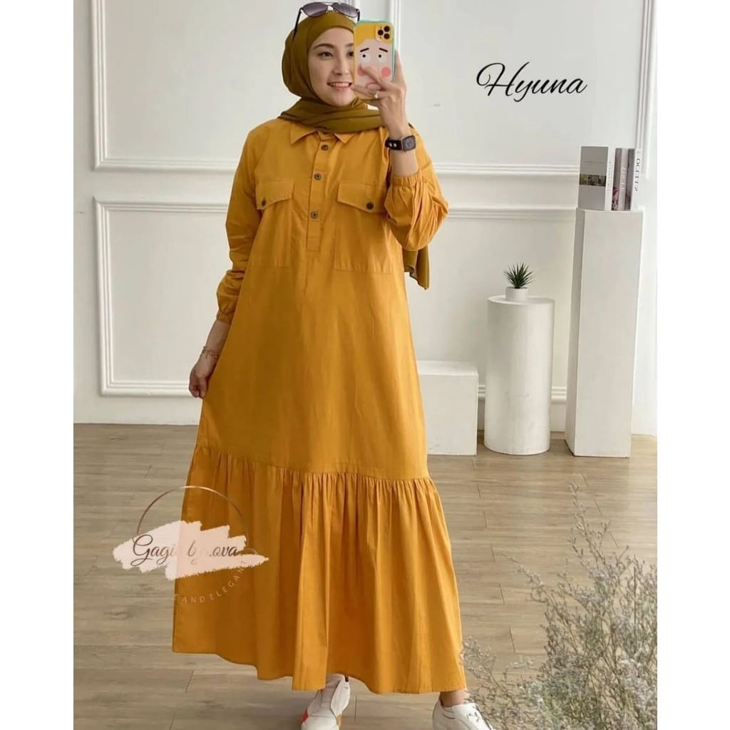 DRESS JUMBO HYUNA MIDI DRESS  BAHAN KATUN RAYON FASHION WANITA TERBARU