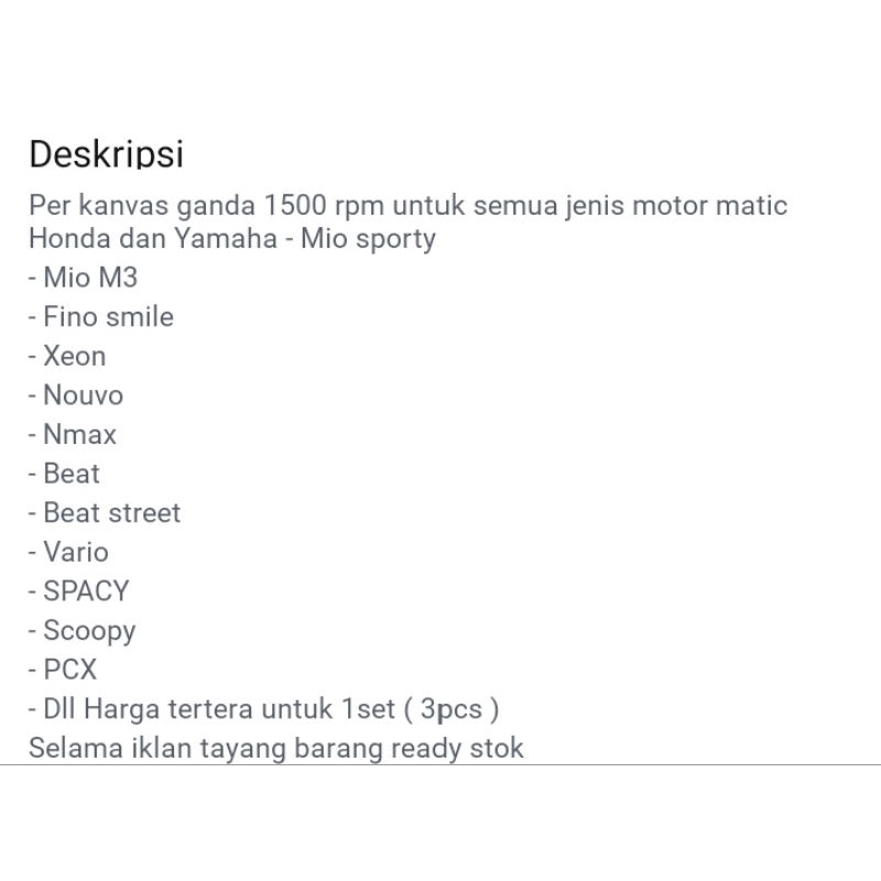 Per kampas Ganda/per sentri 1000rpm- 1500rpm-2000rpm tanpa kemasan 1set isi 3 per (sesuai gambar)