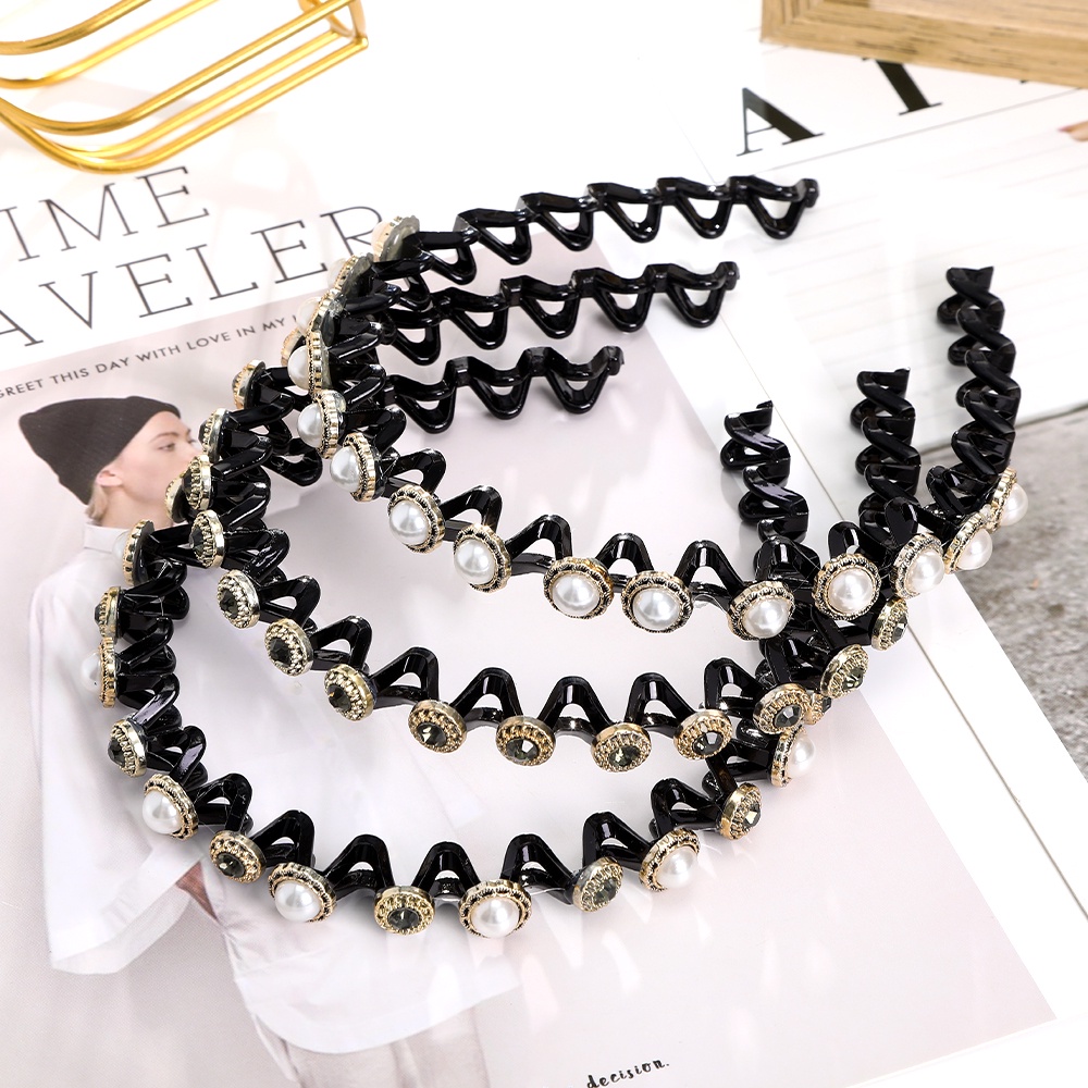 Korean Plastic Pearl Rhinestone Headband Fashion Retro Hairband for Women Hair Accessories