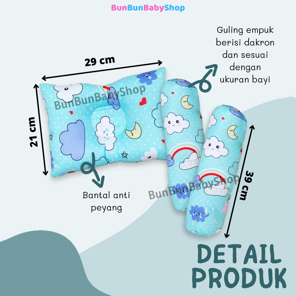Set Bantal Guling Anti Peyang Bayi Baru Lahir Bangul Peang Murah Perlengkapan Tidur Baby Newborn Motif Lucu Peralatan Bunbunbabyshop