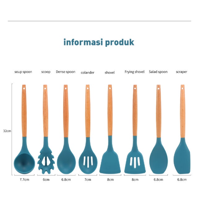 [COD] Silicone Utensil / Spatula Silicon Tahan Panas / Sutil Silikon Capit/ Pengocok Telur Kitchen Tool Sutil Silikon Gagang Kayu