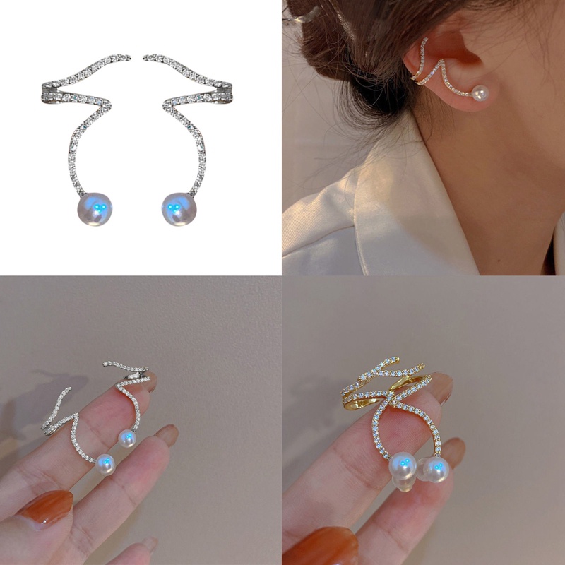 Anting Klip Tanpa Tindik Hias Mutiara + Berlian Gaya Jepang / Korea / Amerika Invisible Untuk Wanita