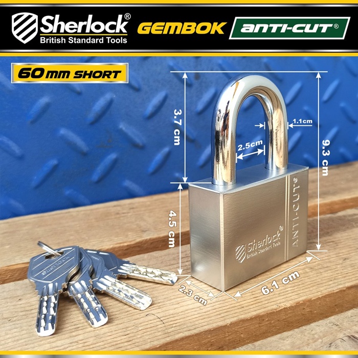 Gembok Original Sherlock Tools ANTI CUT 60 mm Pendek