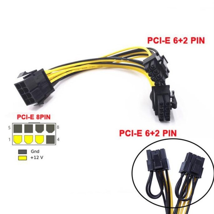 KABEL PCIE 8 PIN TO DUAL 8 PIN 6+2 POWER SPLITTER VGA PCI E