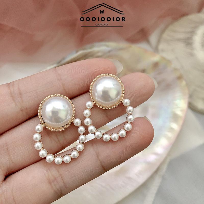 COD❤️1 Pasang Anting Stud Mutiara Pejantan Lingkara Anti Memudar Earrings panjang Aksesoris Wanita Fashion Tusuk Mewah Korea