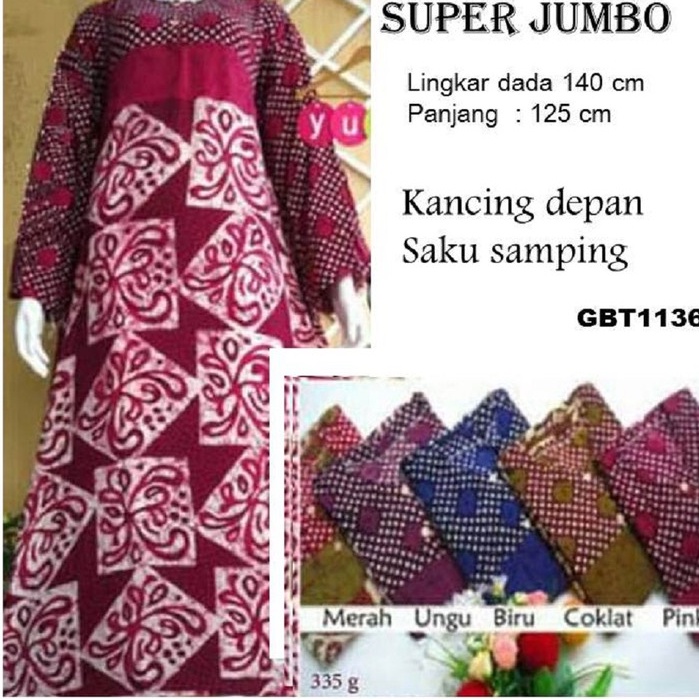 Baju Daster Jumbo Ld 140 Lengan Panjang Daster Panjang Busui Kancing Panjang Semata Kaki SANEA