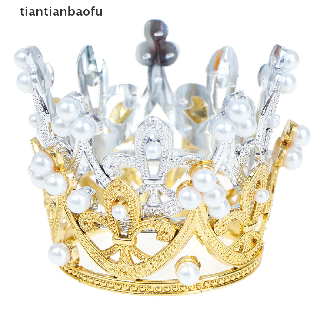 [tiantianbaofu] 1PC Mini Crown Cake Topper Crystal Pearl Tiara Children Hair Ornaments Boutique