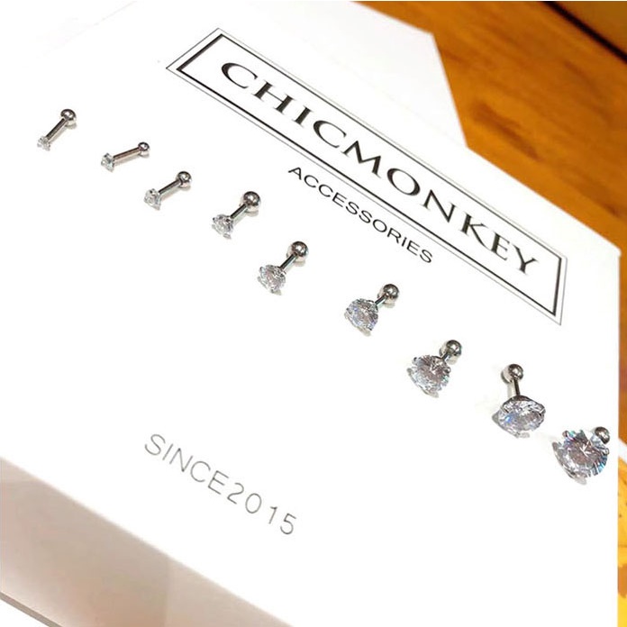 {Ready Stock}❤️‍1Pcs Mini Anting Stainless Anti karat Anti alergi Steel Two Penggunaan Tulang Rawan Tragus Mode Kristal Anting Zirkon