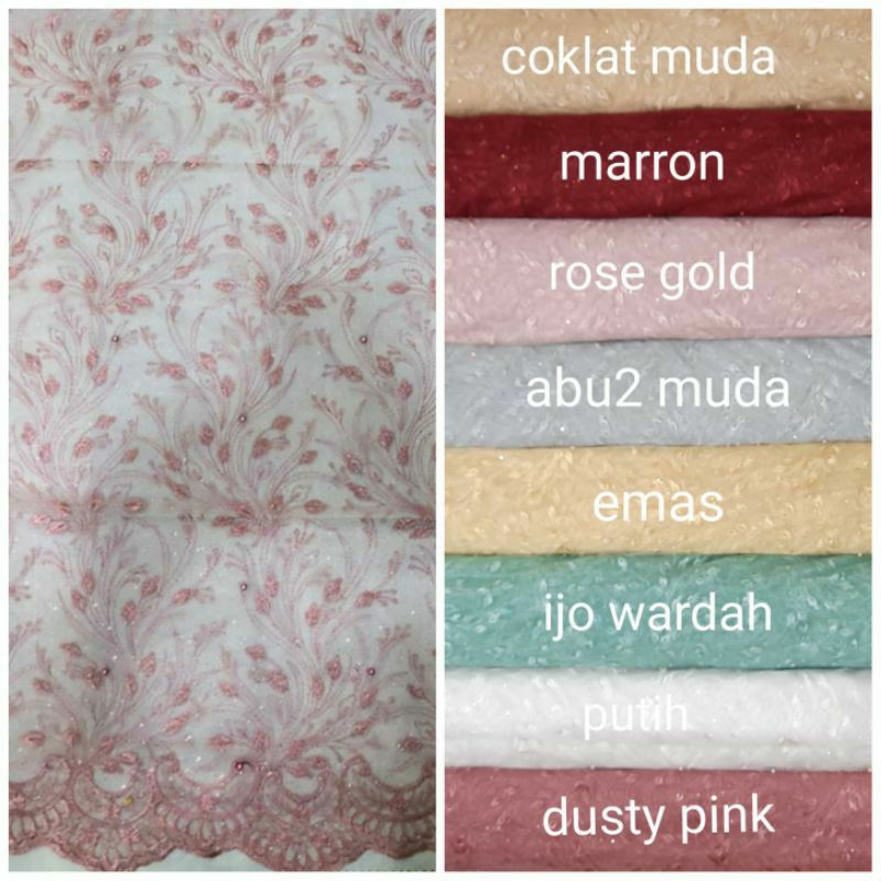 Bahan brukat kebaya kain gamis brokat tile akar mutiara gliter
