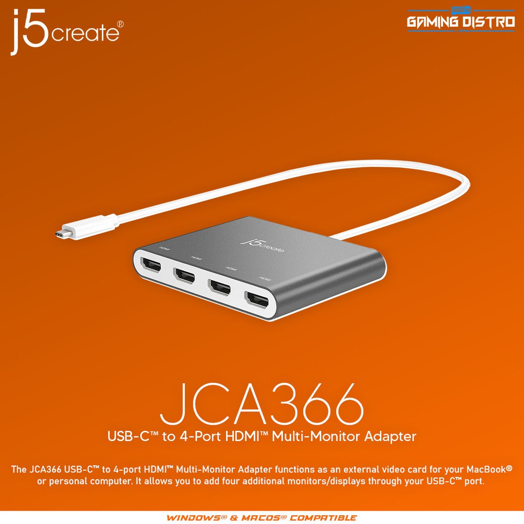 j5create JCA366 USB-C™ to 4-Port HDMI™ Multi-Monitor Adapter