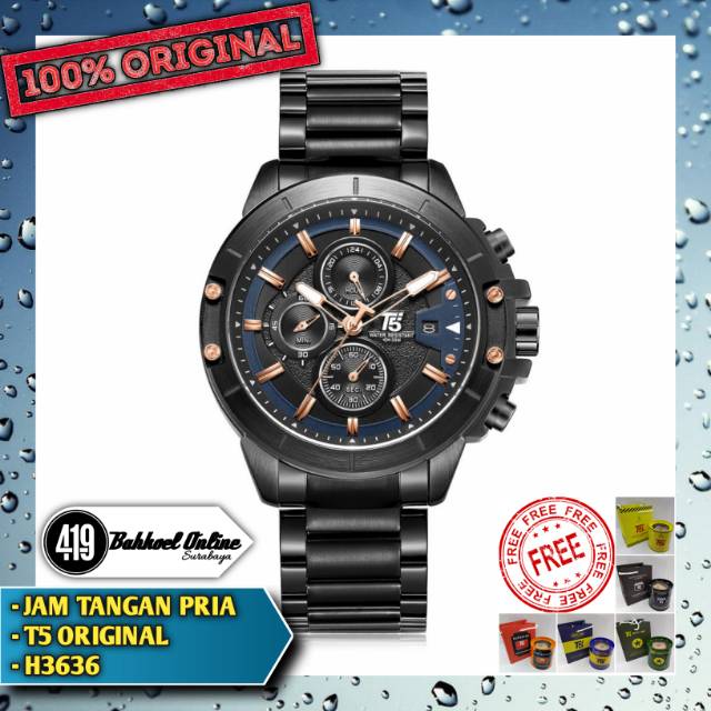 Jam tangan Pria ORIGINAL T5 H3636.Hitam Rose Gold