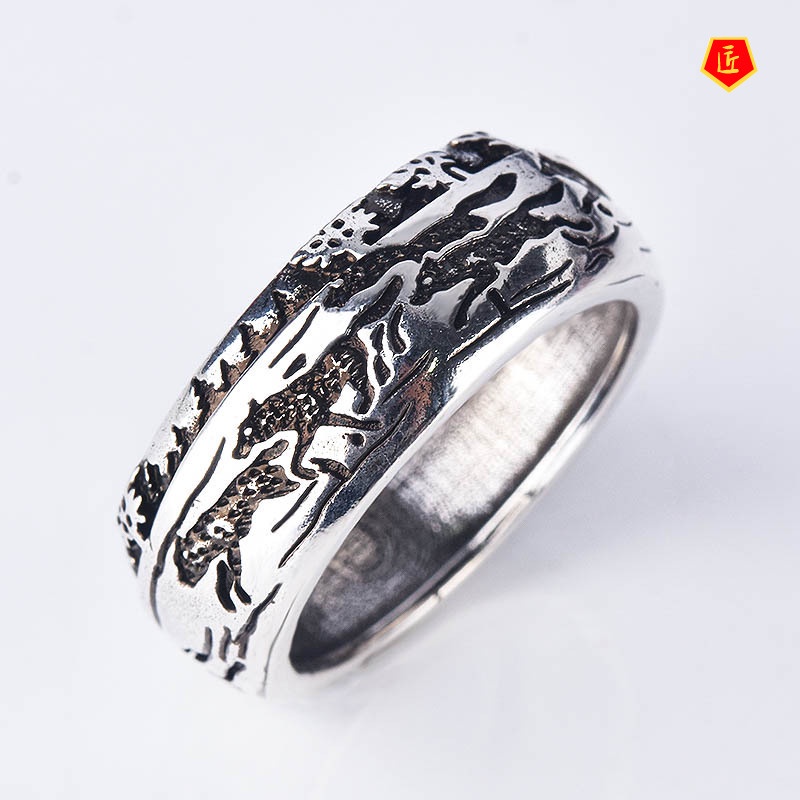 [Ready Stock]New S925 Silver Vintage Carved Wolf Ring