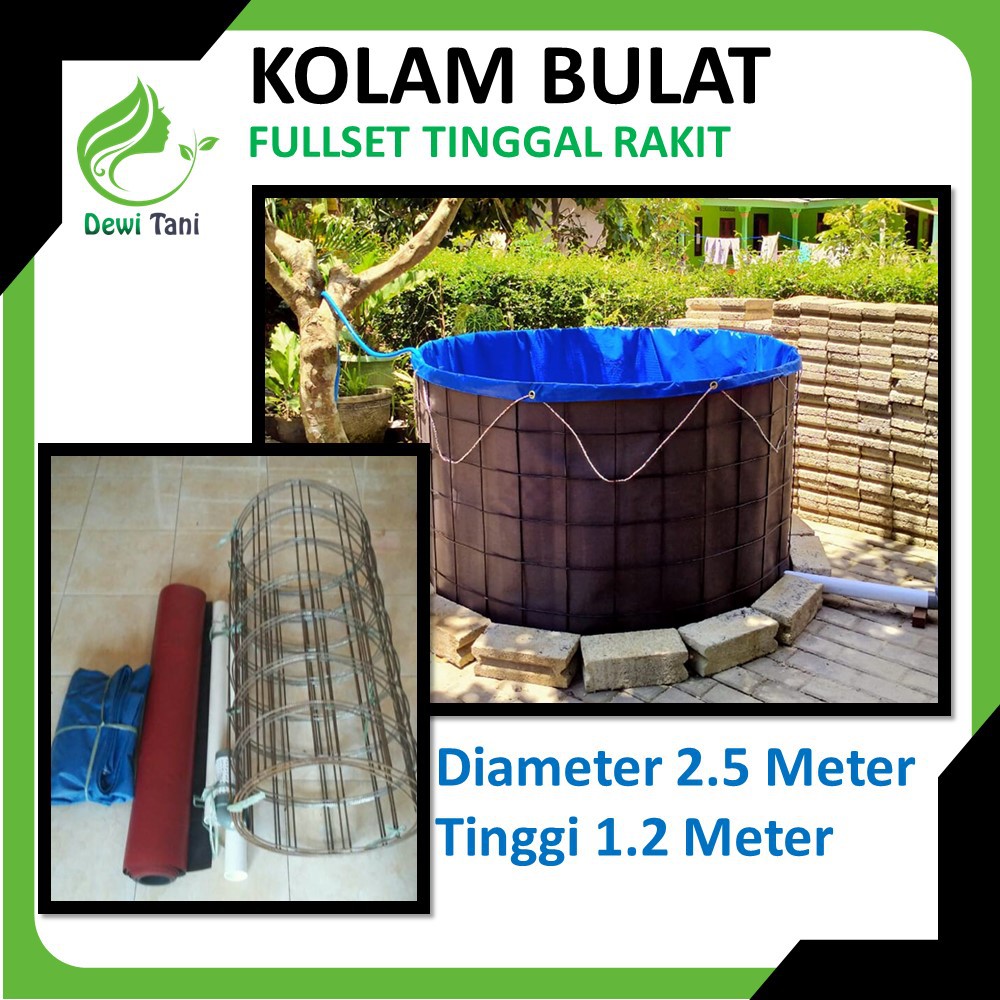 Kolam Terpal Bulat Bioflok fullset Diameter 2,5 m Tinggi 1.2 m tinggal rakit / Kolam Bundar D2,5