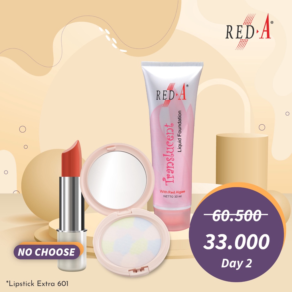 Paket Red-A Compact Translucent Red-A Liquid Foundation Translucent Get Extra1 Pcs Red-A Lipstick