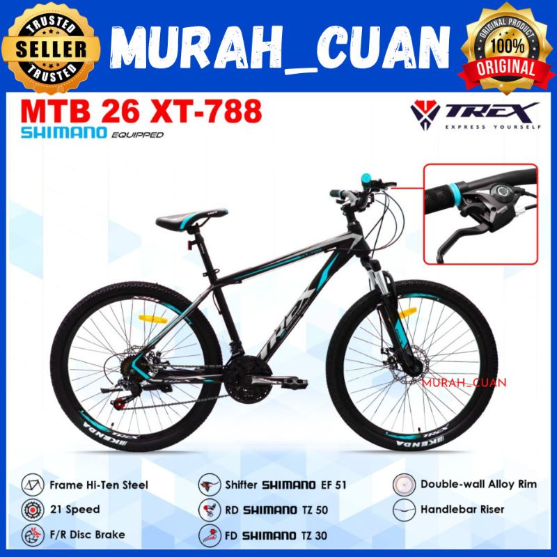 Terlaris Sepeda Gunung Mtb 26 Inch Trex Xt-788 3X7Sp Shimano Discbrake Xt 788 3 X 7 Speed Cakram