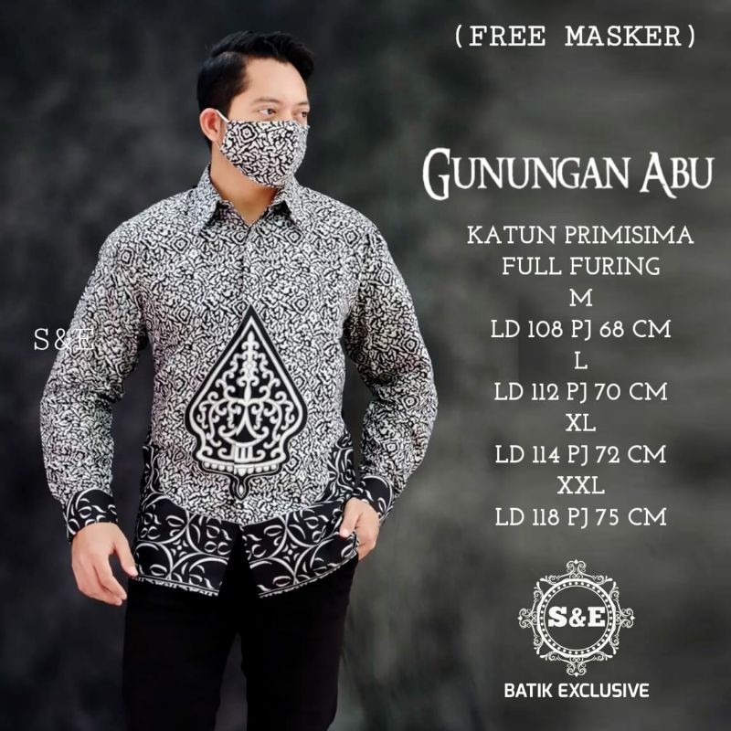 Batik Eksklusif/Hem Batik Terbaru/Batik Gunungan Abu Batik Warna Abu Free Masker