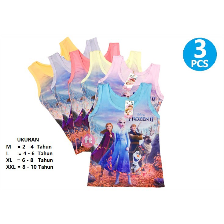 3 PCS TANKTOP anak Perempuan Motif Frozen - Tenktop balita umur 2 s/d 10 Tahun - Kaos Dalam Anak