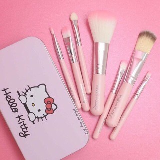 ✿ELYSABETHME✿ a͓̽k͓̽s͓̽e͓̽s͓̽o͓̽r͓̽i͓̽s͓̽ Hello kitty set kuas kaleng 7in1 imut import untuk aplikasi blush on bedak eyebrow eyeshadow bahan berkualitas lembut