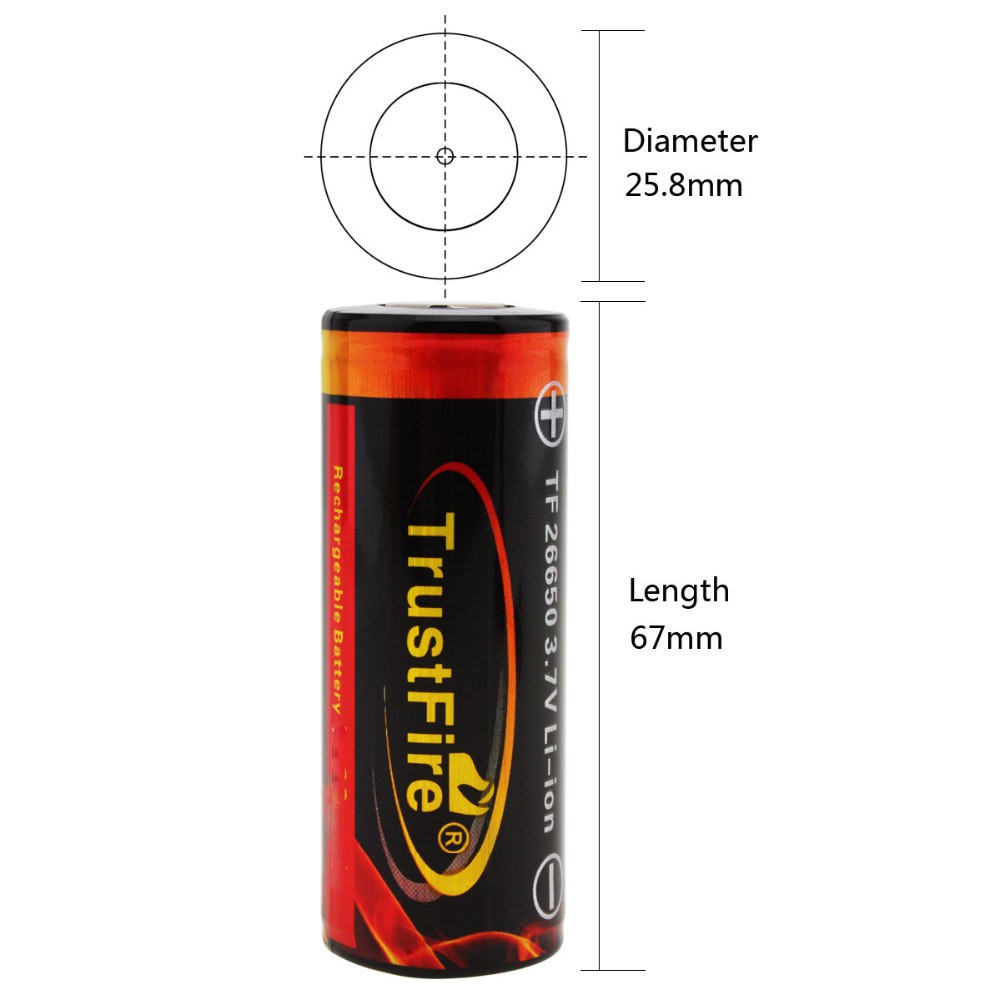 TrustFire Baterai Li-ion 26650 5000mAh 3.7V Button Top - Black