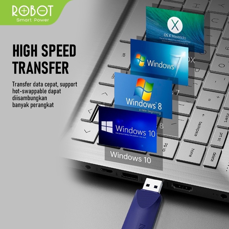 ROBOT RF508 / RF516 Flashdrive / Flashdisk 8GB, 16GB USB 3.0 High Speed Transmission Blue Support for All Windows &amp; Device Original - Garansi 1 Tahun