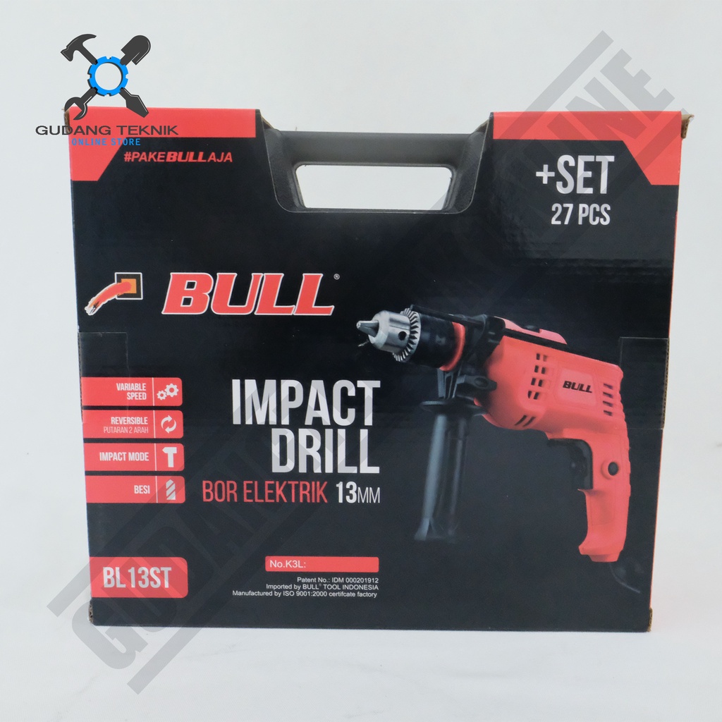 BULL BL13ST / Mesin Bor Set Impact Drill Box set BL 13ST - Mesin Bor Beton 13mm Bull