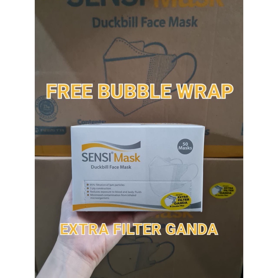 ISI 50 BIJI Masker Sensi Duckbill Face Mask Original Emboss Earloop Medis 1 Box Segel Ready Termurah